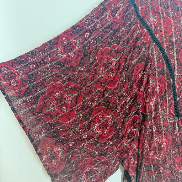 Maurices Peasant Top Womens Plus 2X Red Floral Metallic Tassel Fairy Cottage - Picture 7 of 10